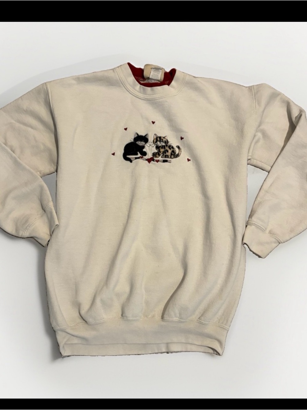 Morning Sun Cats Women Sweatshirt M Embroidered White Mock Neck Grannycore